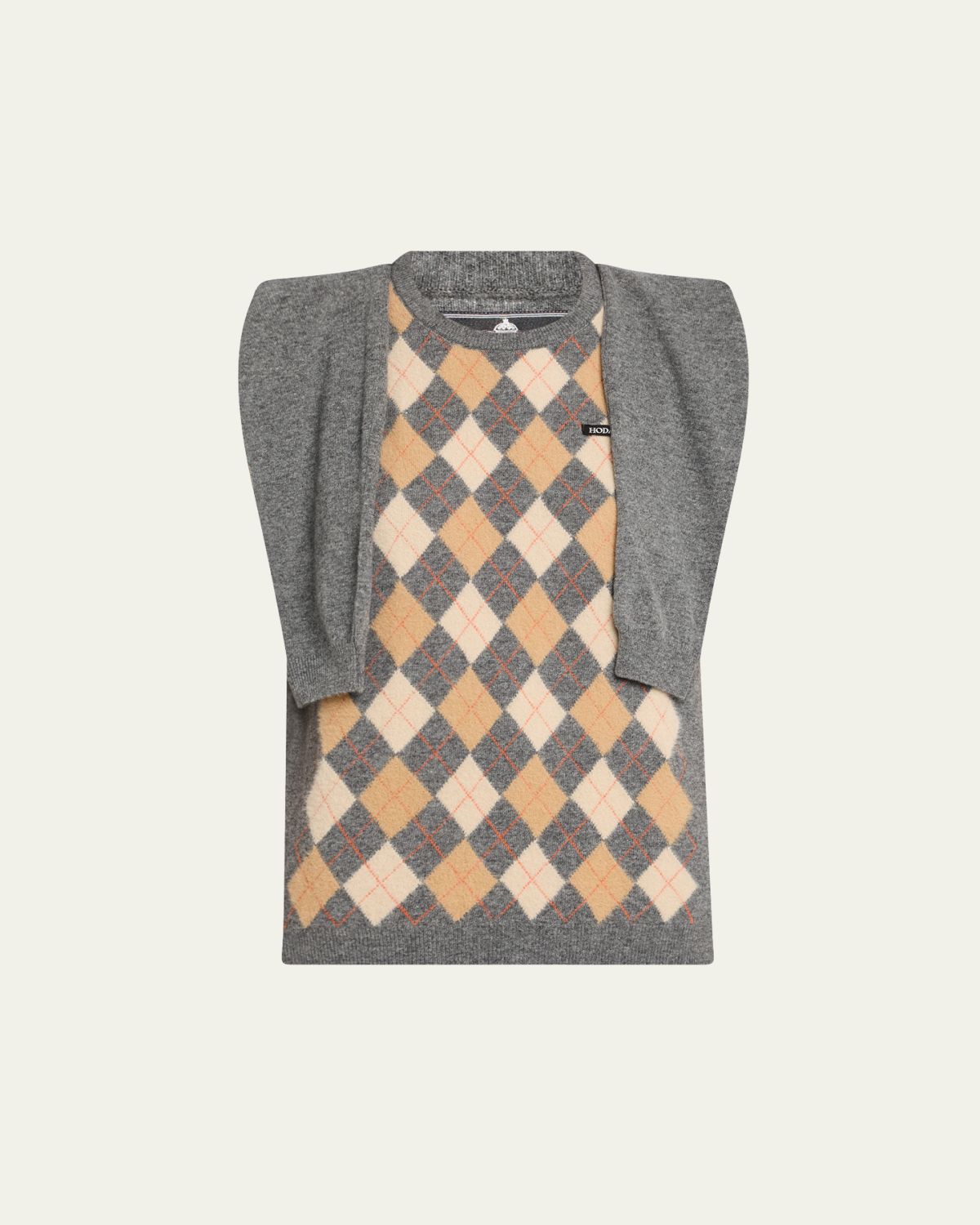 HODAKOVA Argyle Knitted Draped-Sleeve Sweater Vest