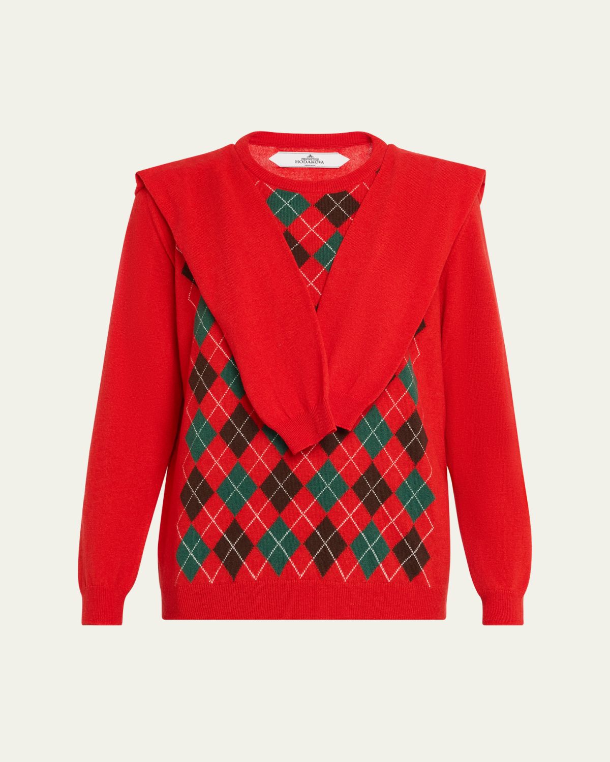 HODAKOVA Double-Sleeve Argyle Crewneck Sweater