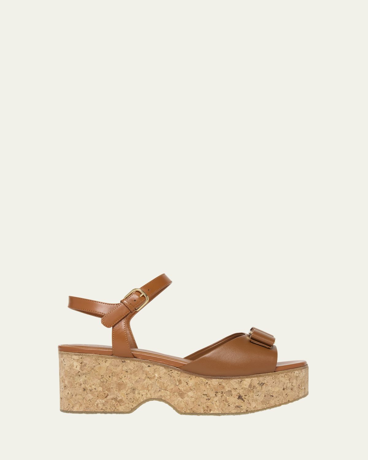 Ferragamo Selna Leather Bow Platform Sandals