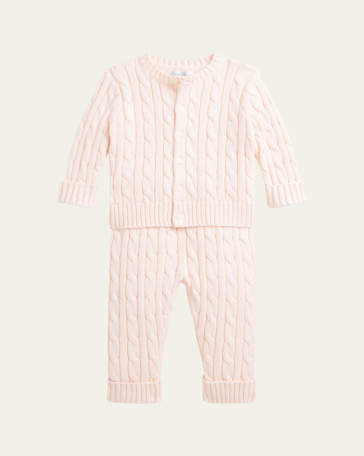 Ralph Lauren Childrenswear Kid's Cotton Cable Knit Sweater & Pants Set, Size Newborn-24M