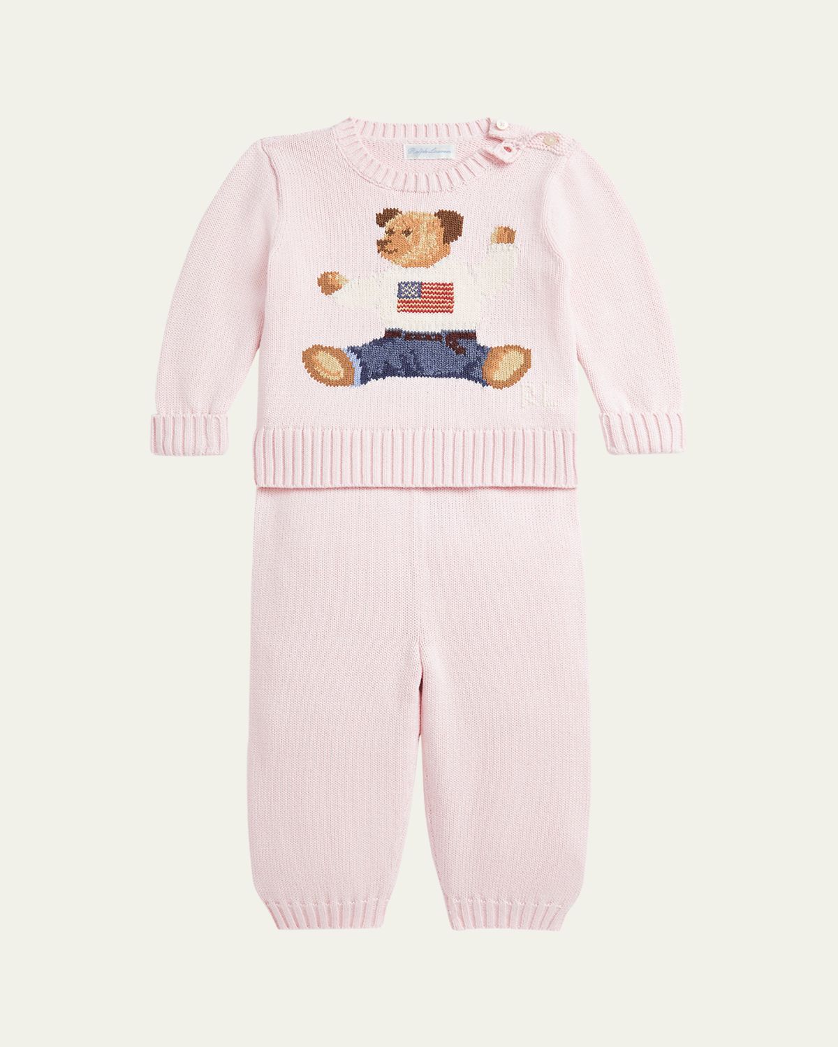 Polo Ralph Lauren Girl 's Flag Bear Intarsia Knit Sweater and Pants Set, Size 3M-24M