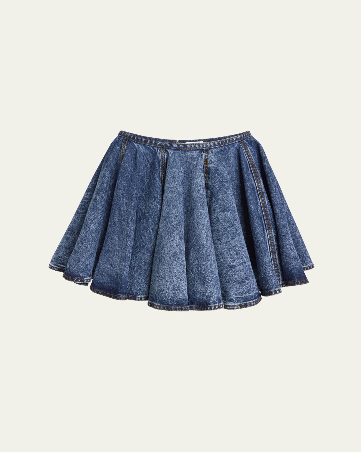 ALAIA Flared Denim Pleated Mini Skirt