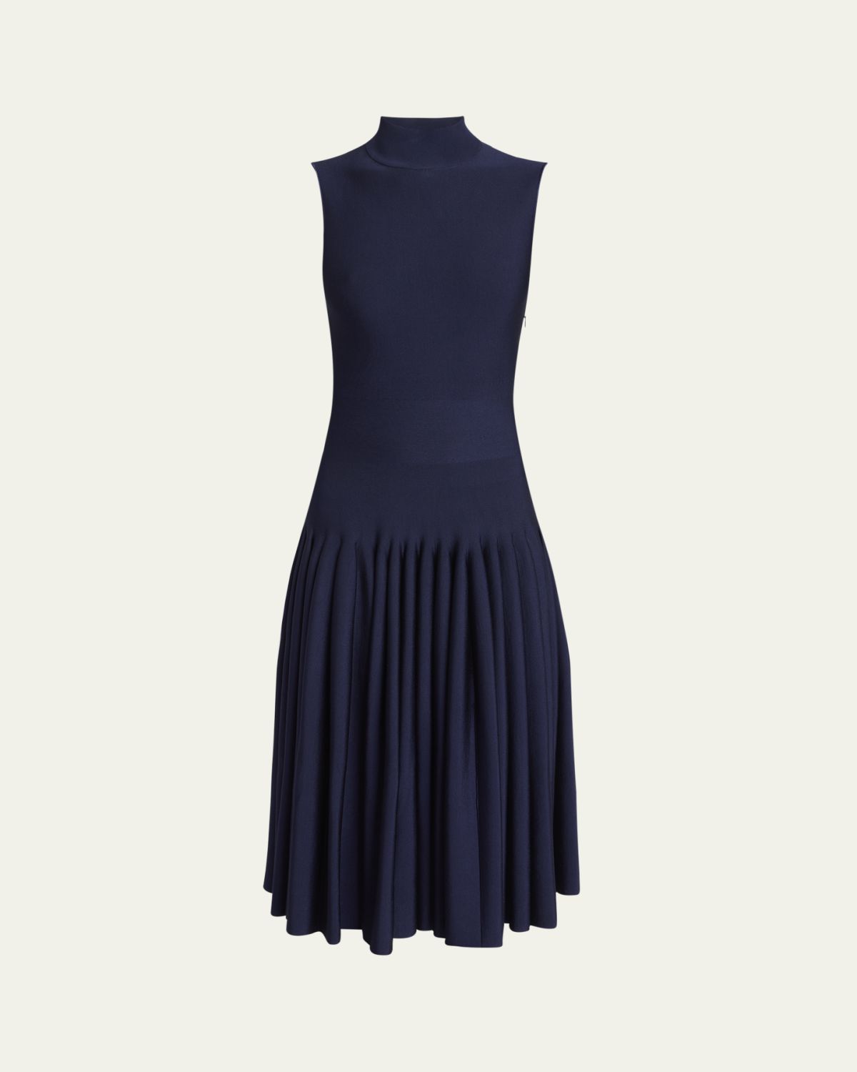 ALAIA High-Neck Pleated Knit Midi Dress