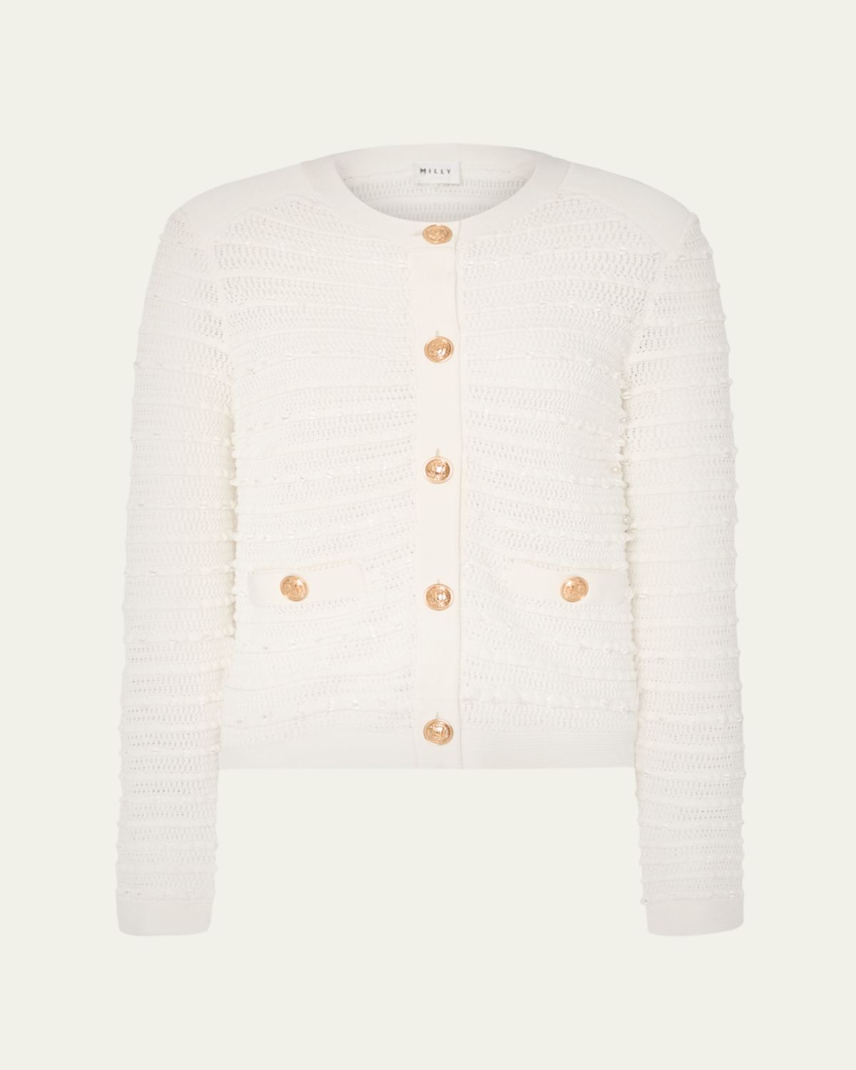 Milly Beaded Button-Down Knit Cardigan