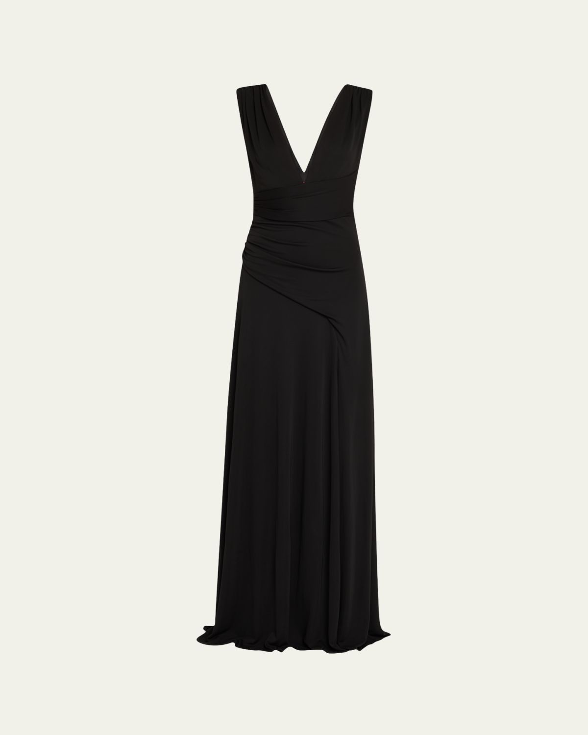 Halston Alessia Plunging Draped Matte Jersey Gown