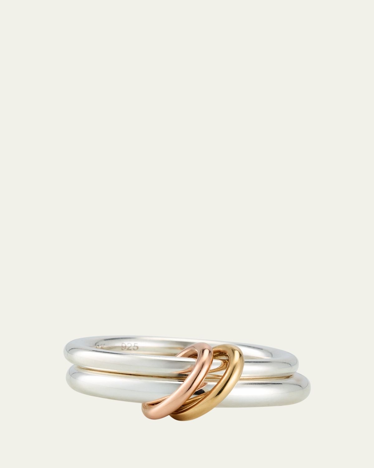 Spinelli Kilcollin Calliope Two Link Ring in Sterling Silver with Rose Gold and Yellow Gold Connectors