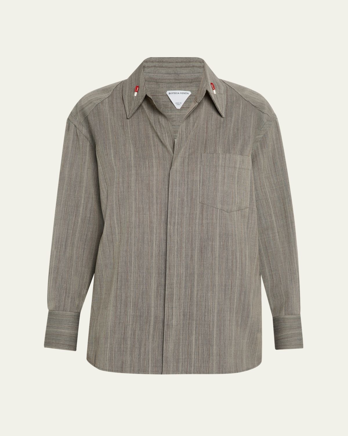 Bottega Veneta Subtle Stripe Wool Shirt with Enamelled Matchsticks