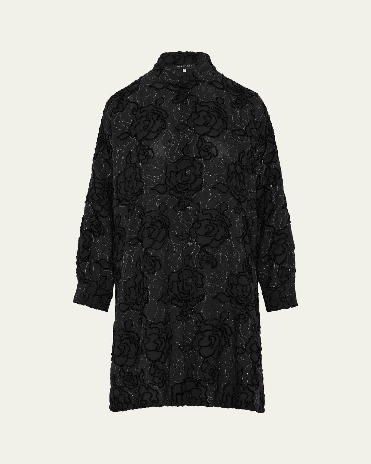 Eskandar Wide A-Line Collarless Shirt With Slits (Very Long Length)