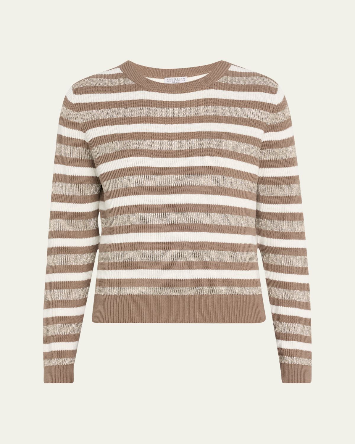 Brunello Cucinelli Winter Marina Cotton Stripe Long Sleeve Sweater