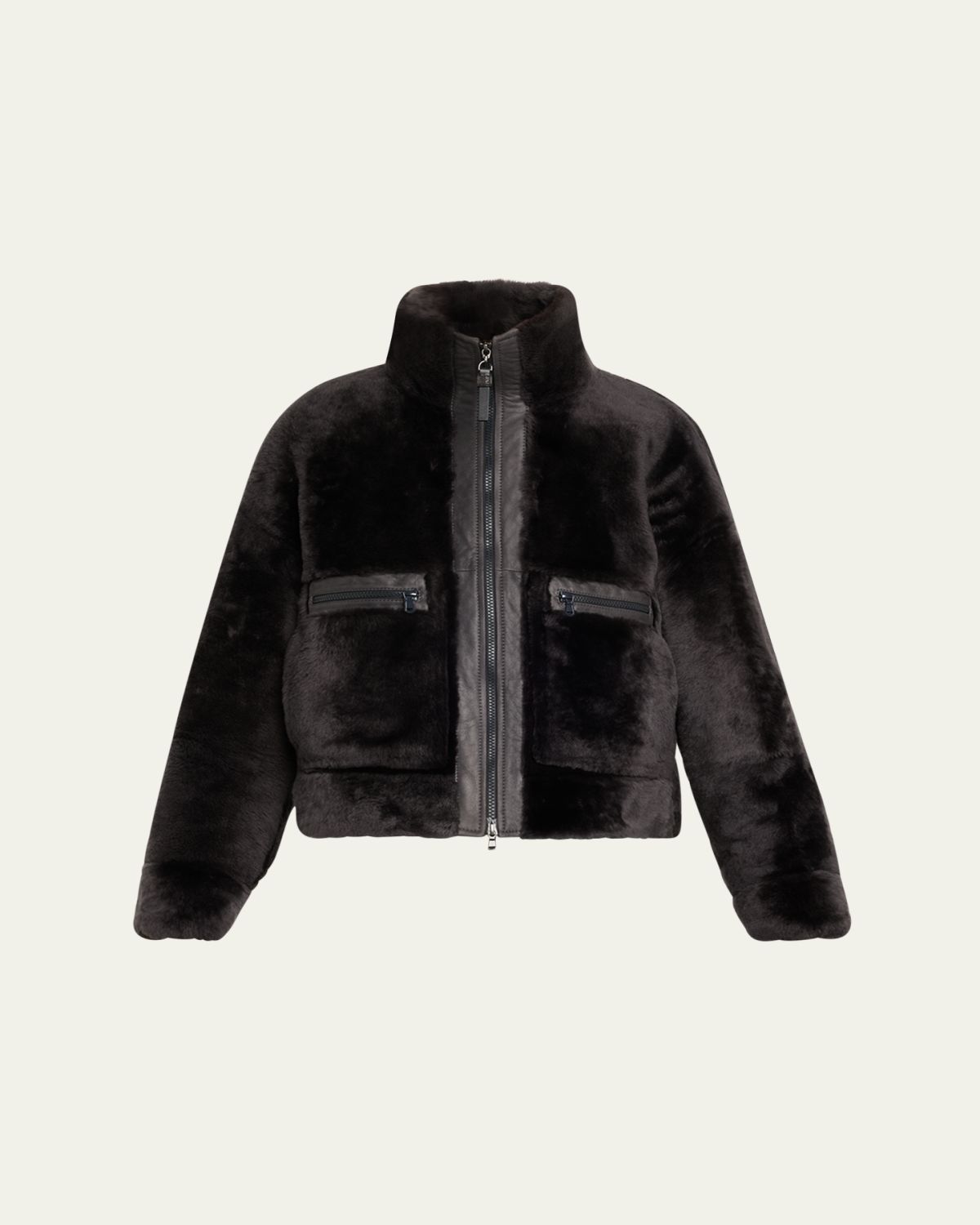 Brunello Cucinelli Shearling Velour Leather Zip Pocket Jacket