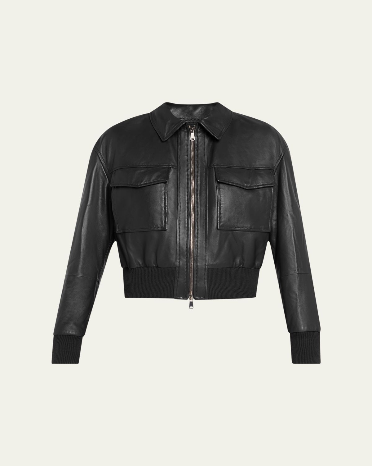 Brunello Cucinelli Monili-Neck Smooth Glove Leather Bomber Jacket