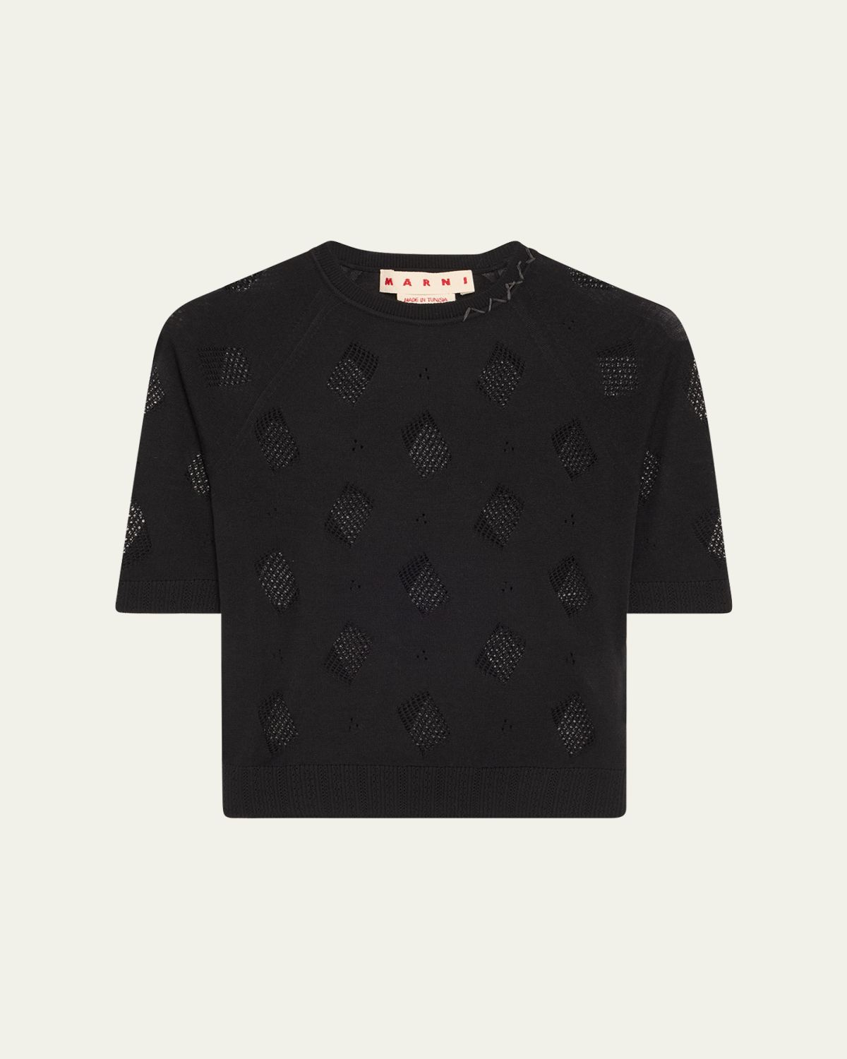 Marni Short-Sleeve Perforated Knit Slim Sweater