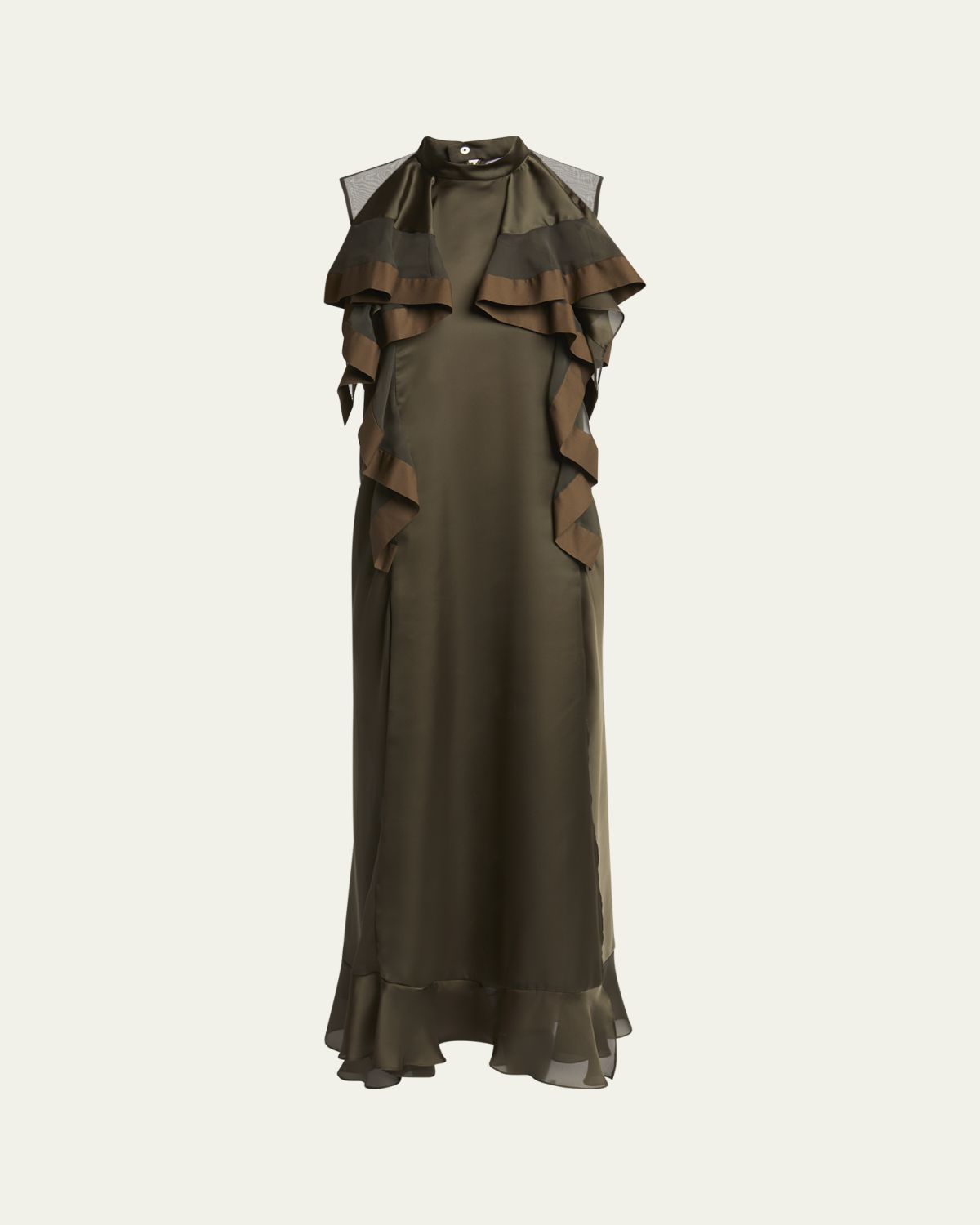 SACAI Ruffle Front Satin Maxi Dress