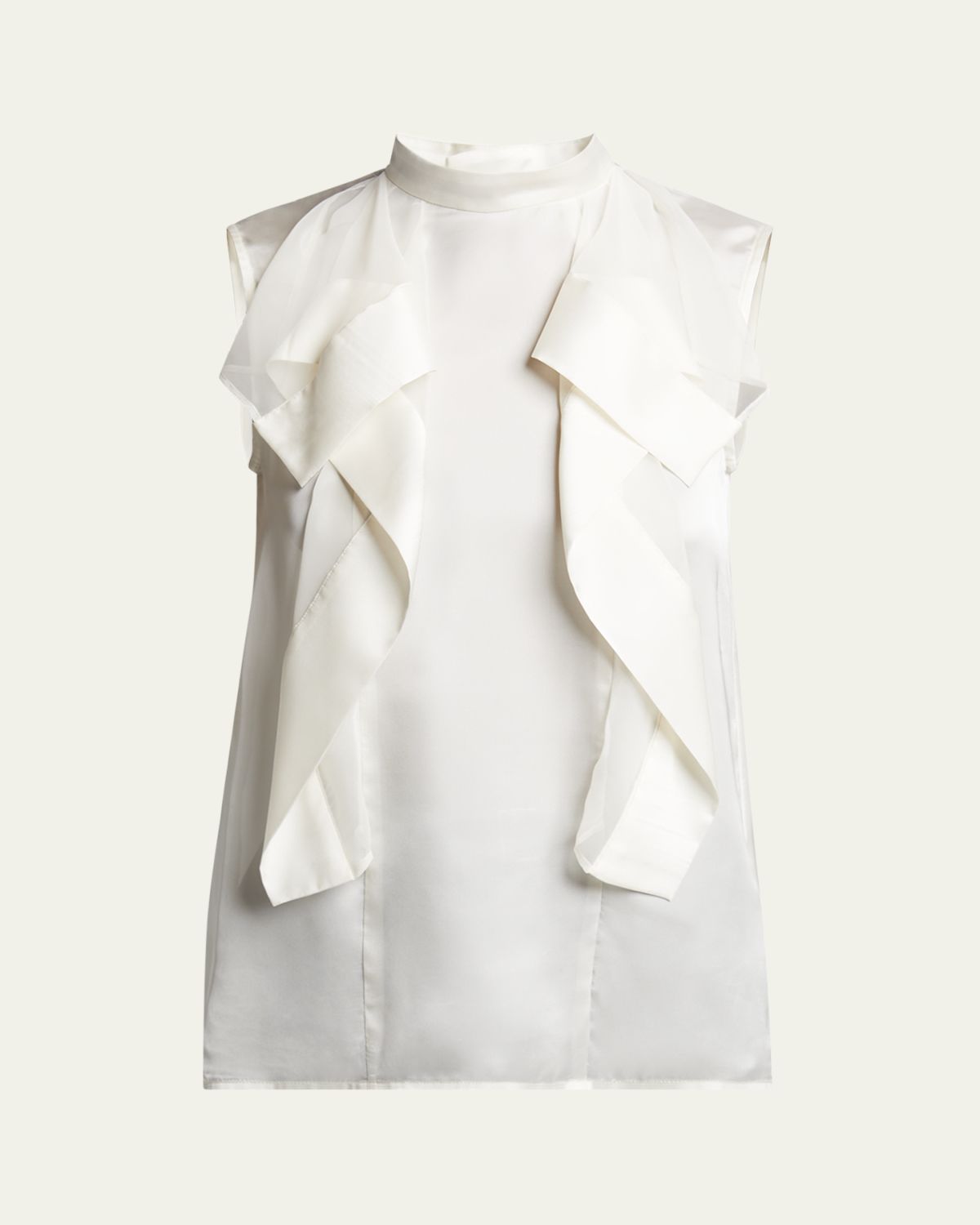 SACAI Ruffle High Neck Satin Chiffon Blouse