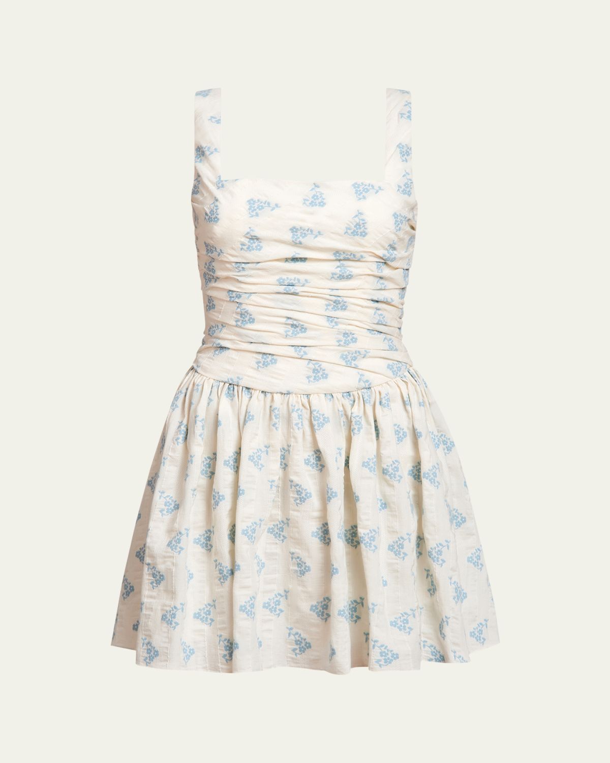 Markarian Daphne Floral Stripe Ruched Fit-Flare Mini Dress