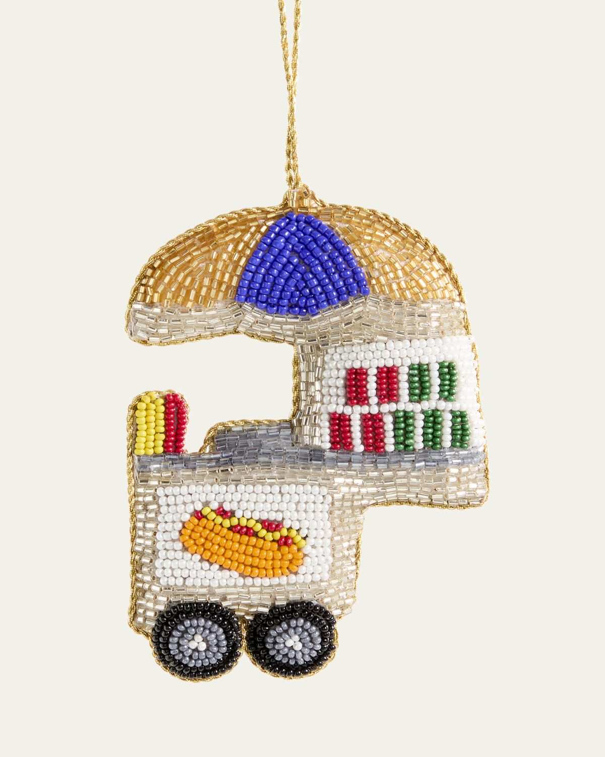 Sudha Pennathur Beaded Hot Dog Cart Christmas Ornament