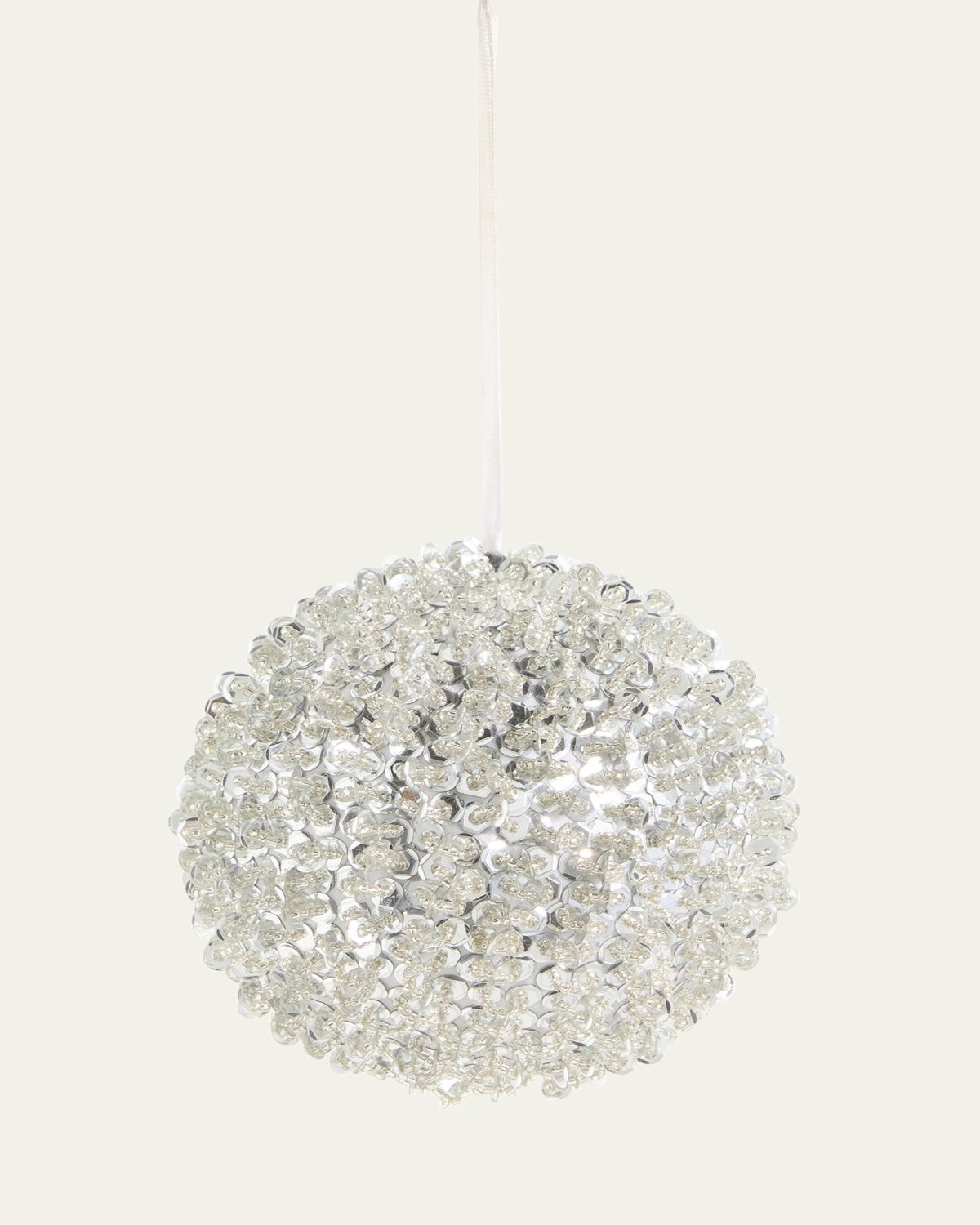 Sudha Pennathur Sequin and Bead Silver Ball Ornament