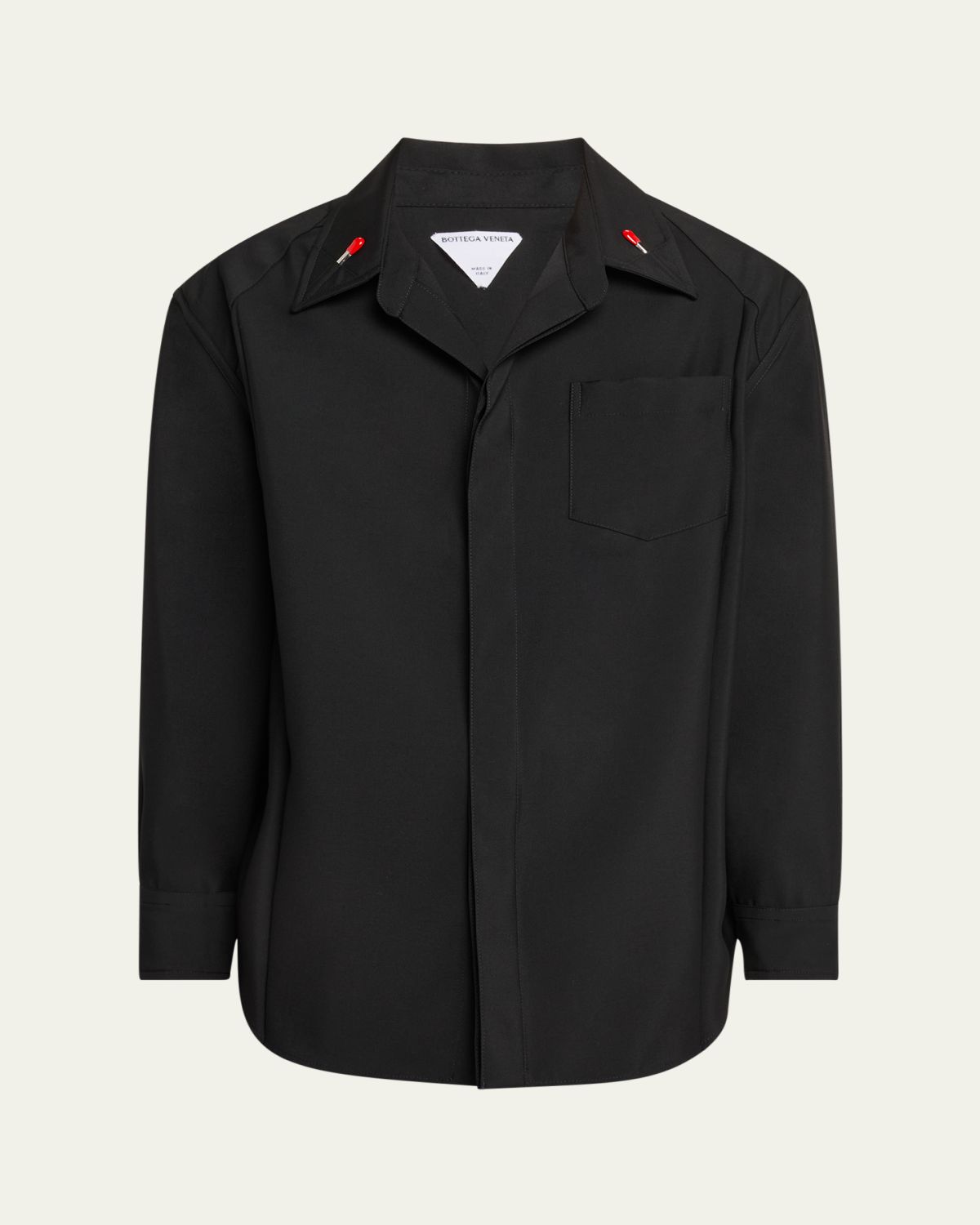 Bottega Veneta Men's Enamel Matchstick-Collar Wool Sport Shirt