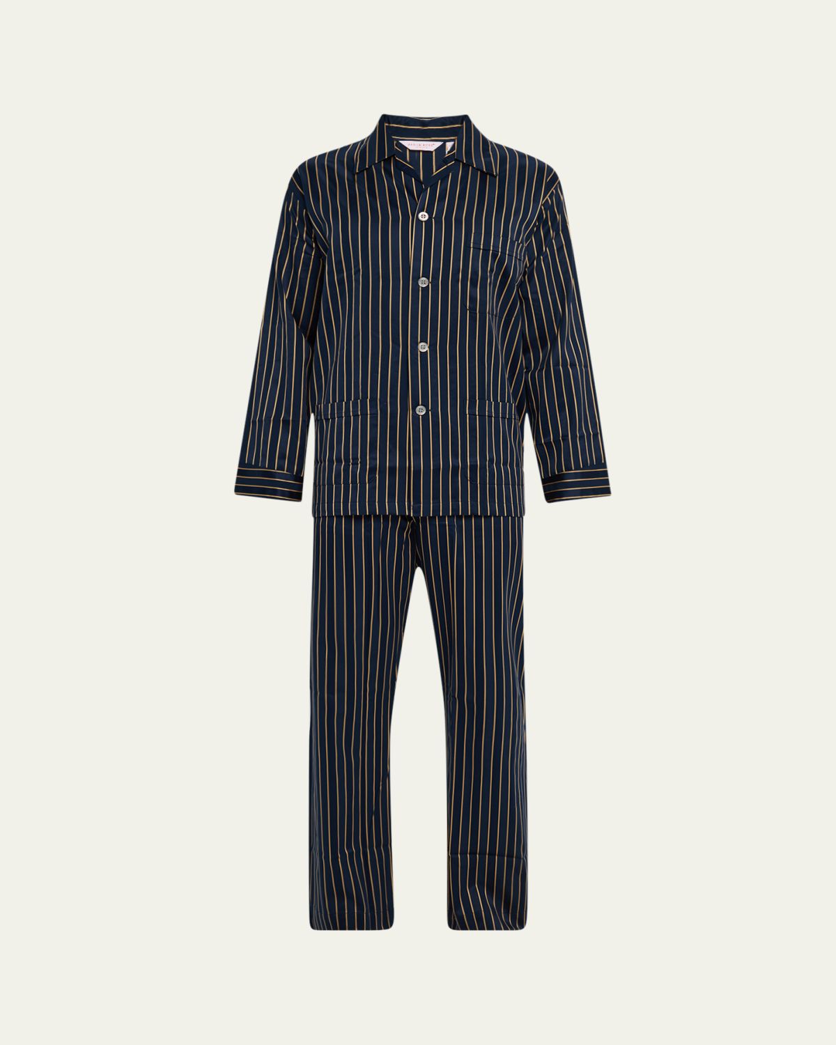 Derek Rose Men 's Royal Satin Stripe Long Pajama Set