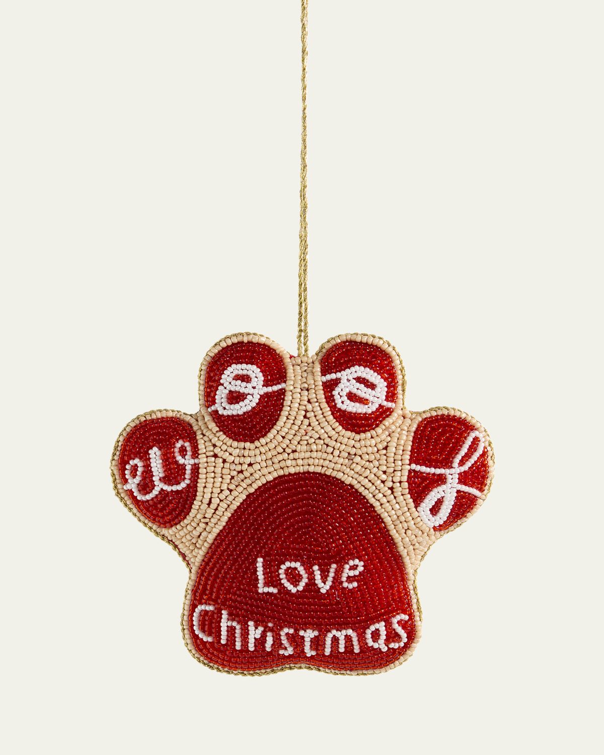 Sudha Pennathur Woof Paw Love Christmas Beaded Ornament
