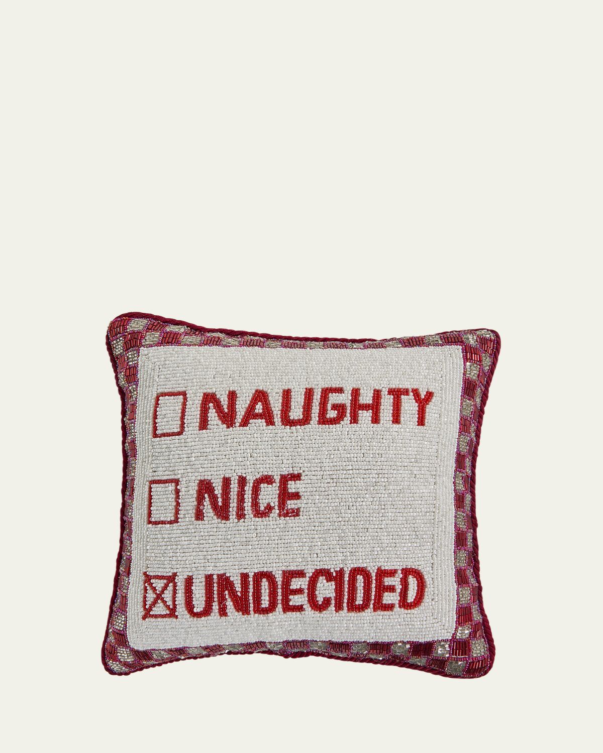 Sudha Pennathur Naughty, Nice, Undecided Beaded Square Pillow