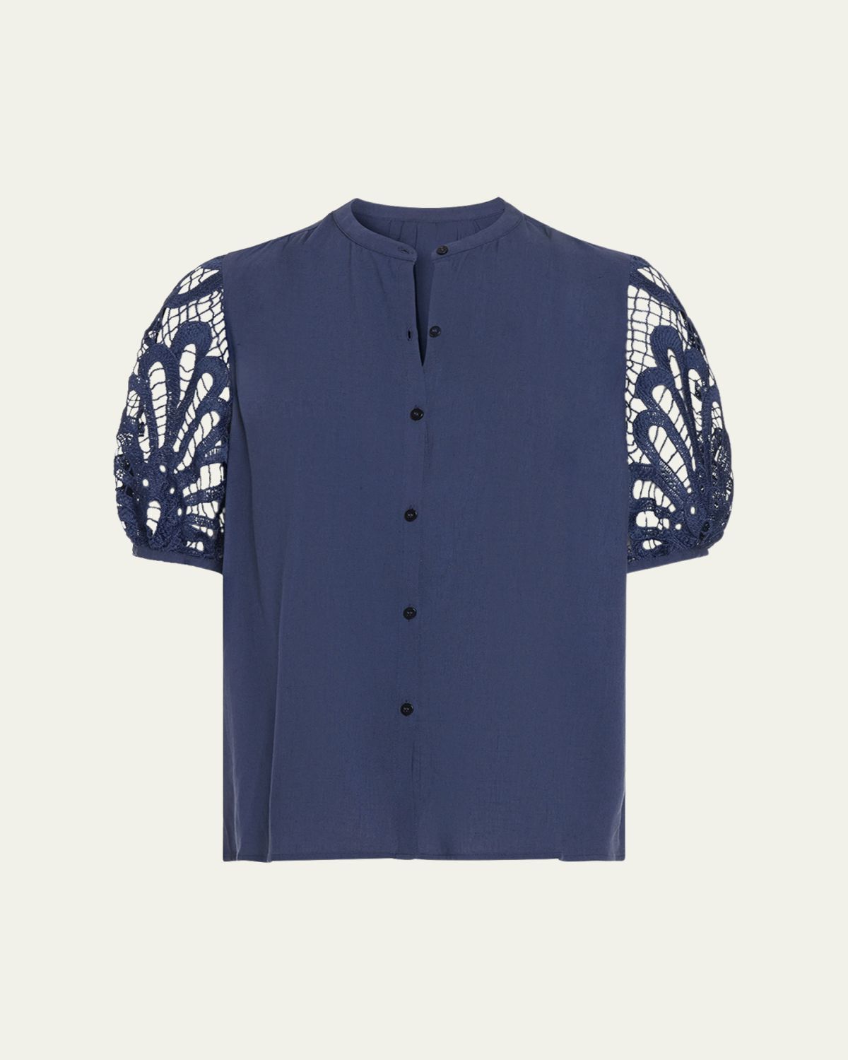 Ramy Brook Gia Open-Knit Short-Sleeve Blouse