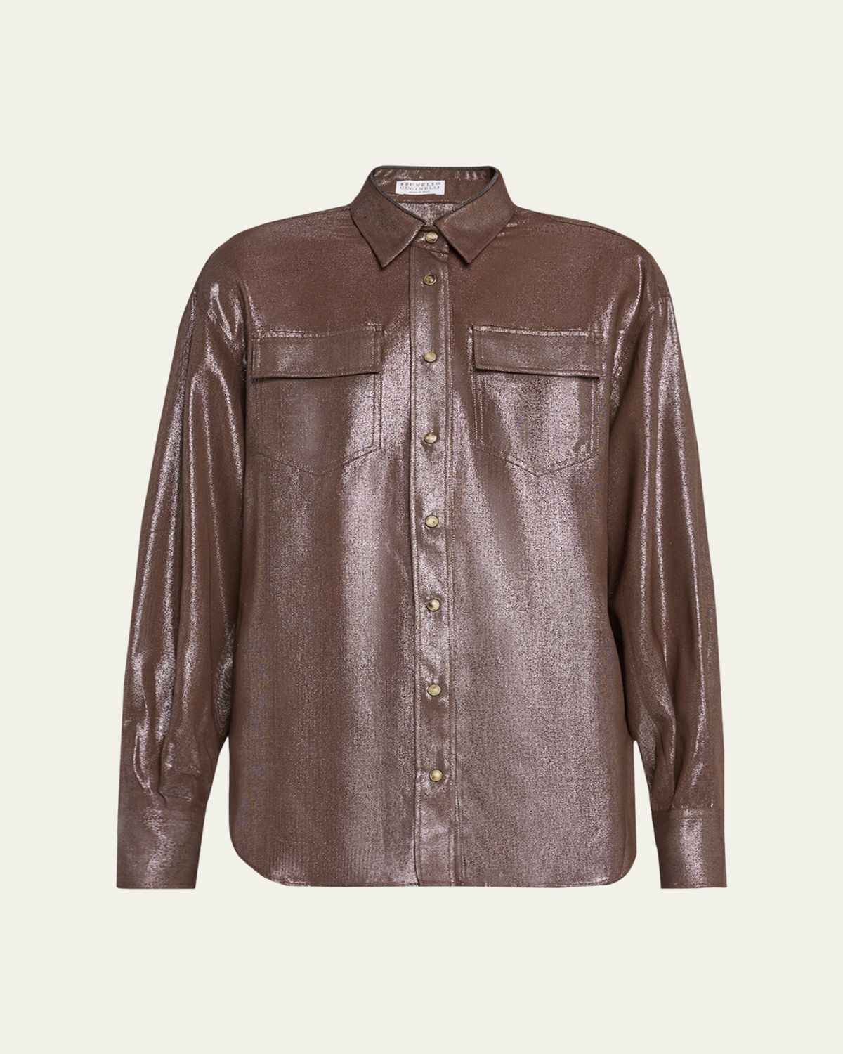 Brunello Cucinelli Metallic Double-Pocket Blouse