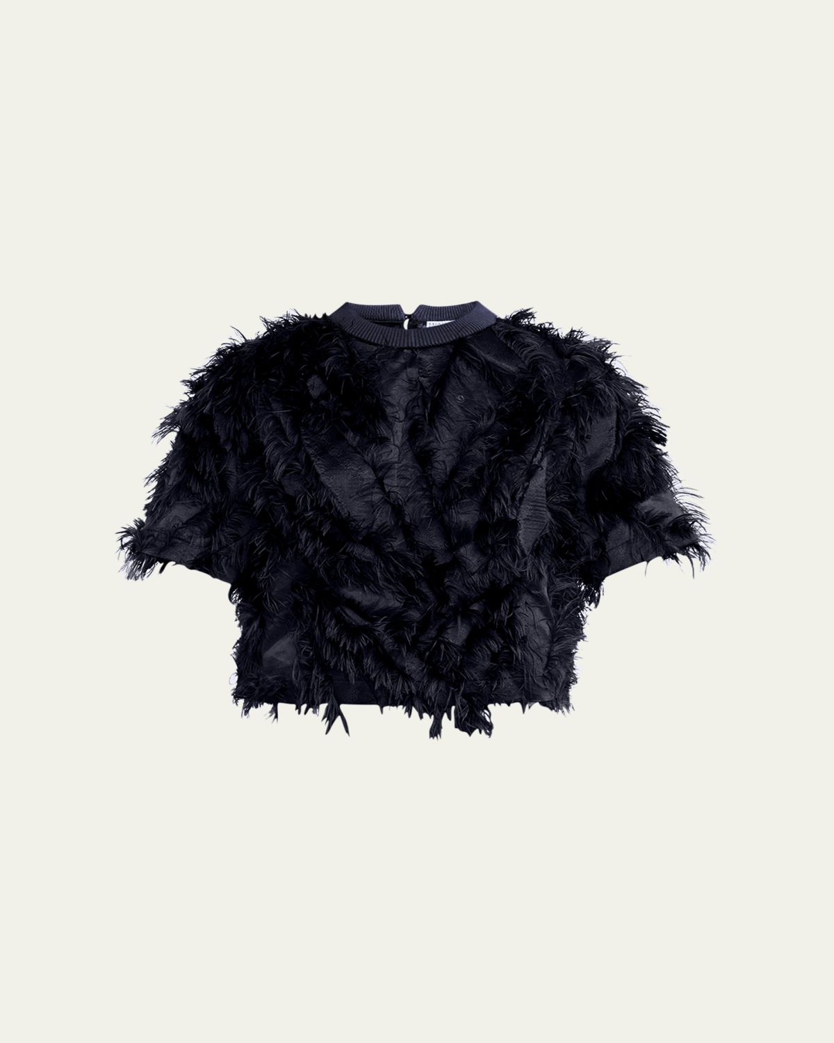 Brunello Cucinelli Short-Sleeve Fringe Fil Coupé Jacquard Blouse