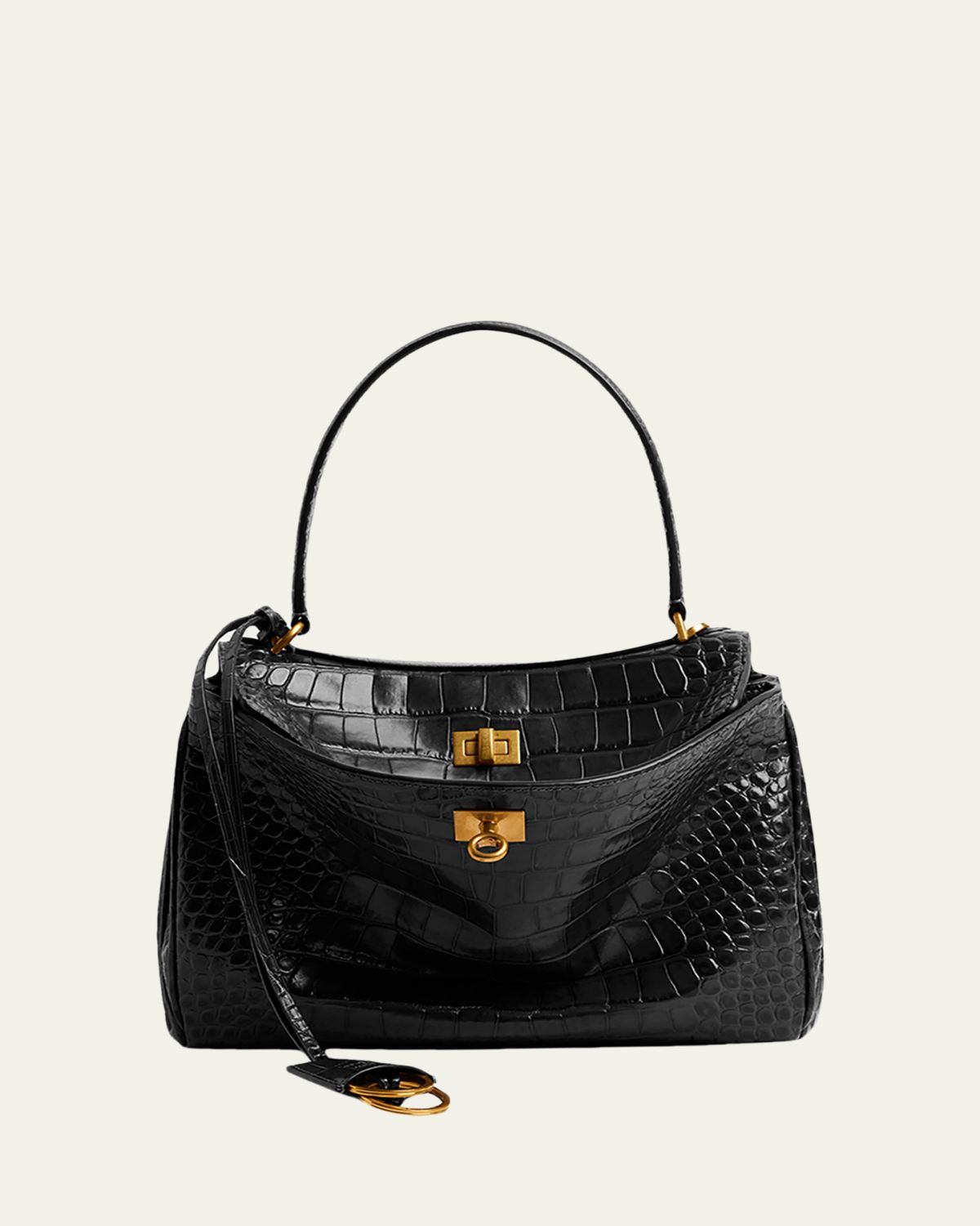 Balenciaga Rodeo Small Croc-Embossed Top-Handle Bag