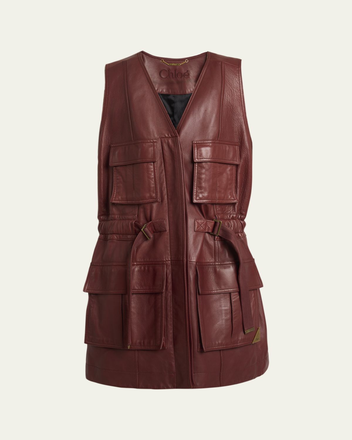 Chloe Leather Belted Utilitarian Vest