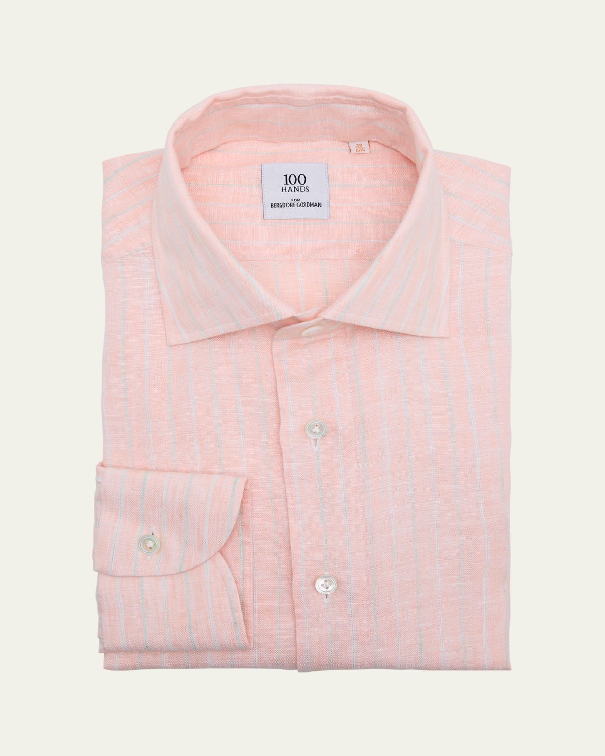 100Hands Men's Linen Thin Stripe Spread-Collar Sport Shirt