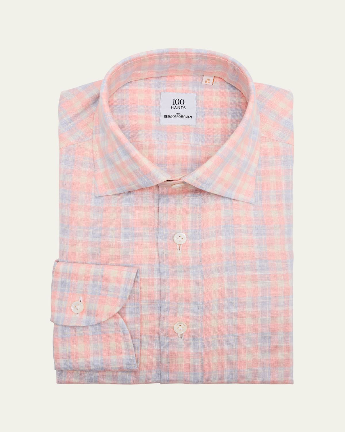 100Hands Men's Linen Plaid Spread-Collar Sport Shirt