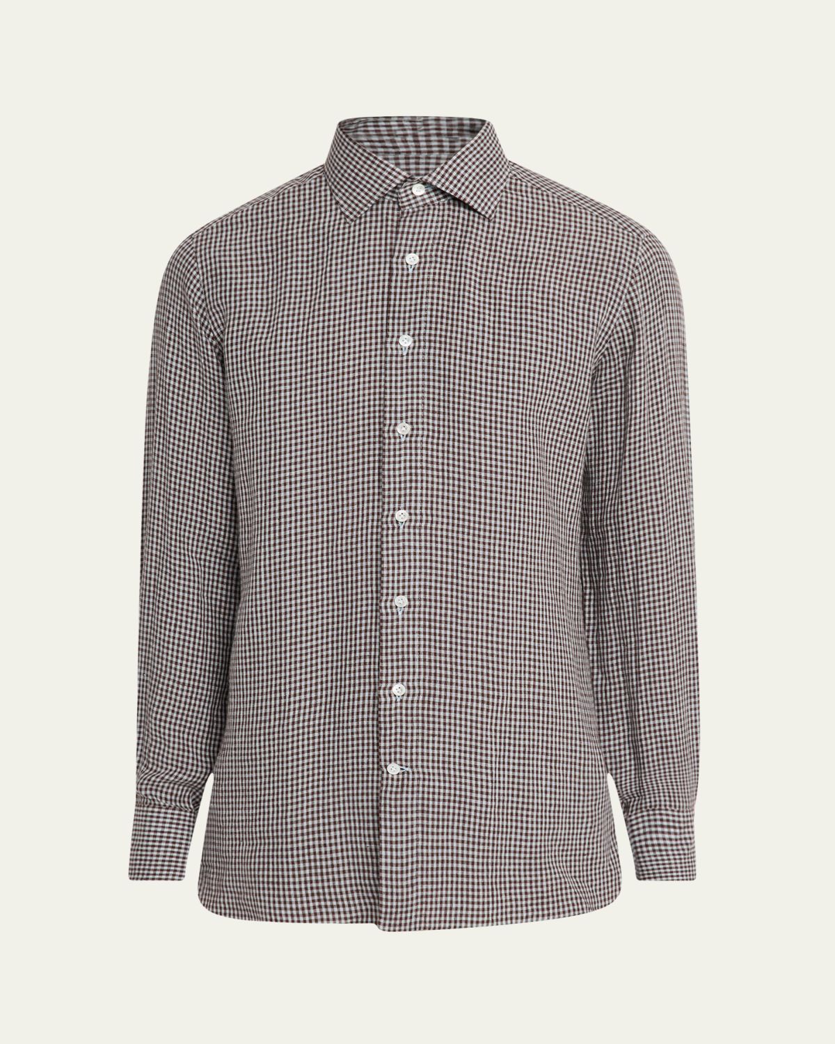 100Hands Men's Linen Gingham Check Casual Button-Down Shirt