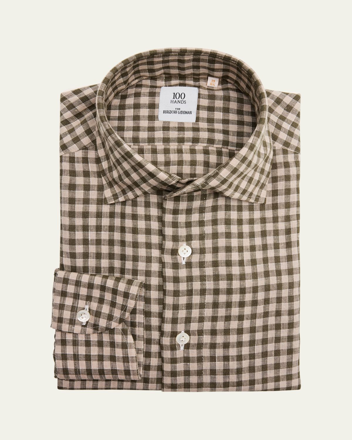 100Hands Men's Linen Gingham Check Dress Shirt