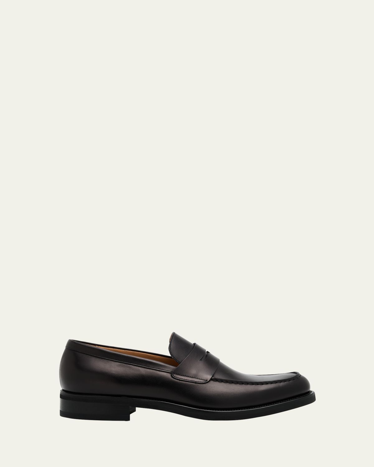 Bergdorf Goodman Men's Matte Leather Rubber-Sole Penny Loafers