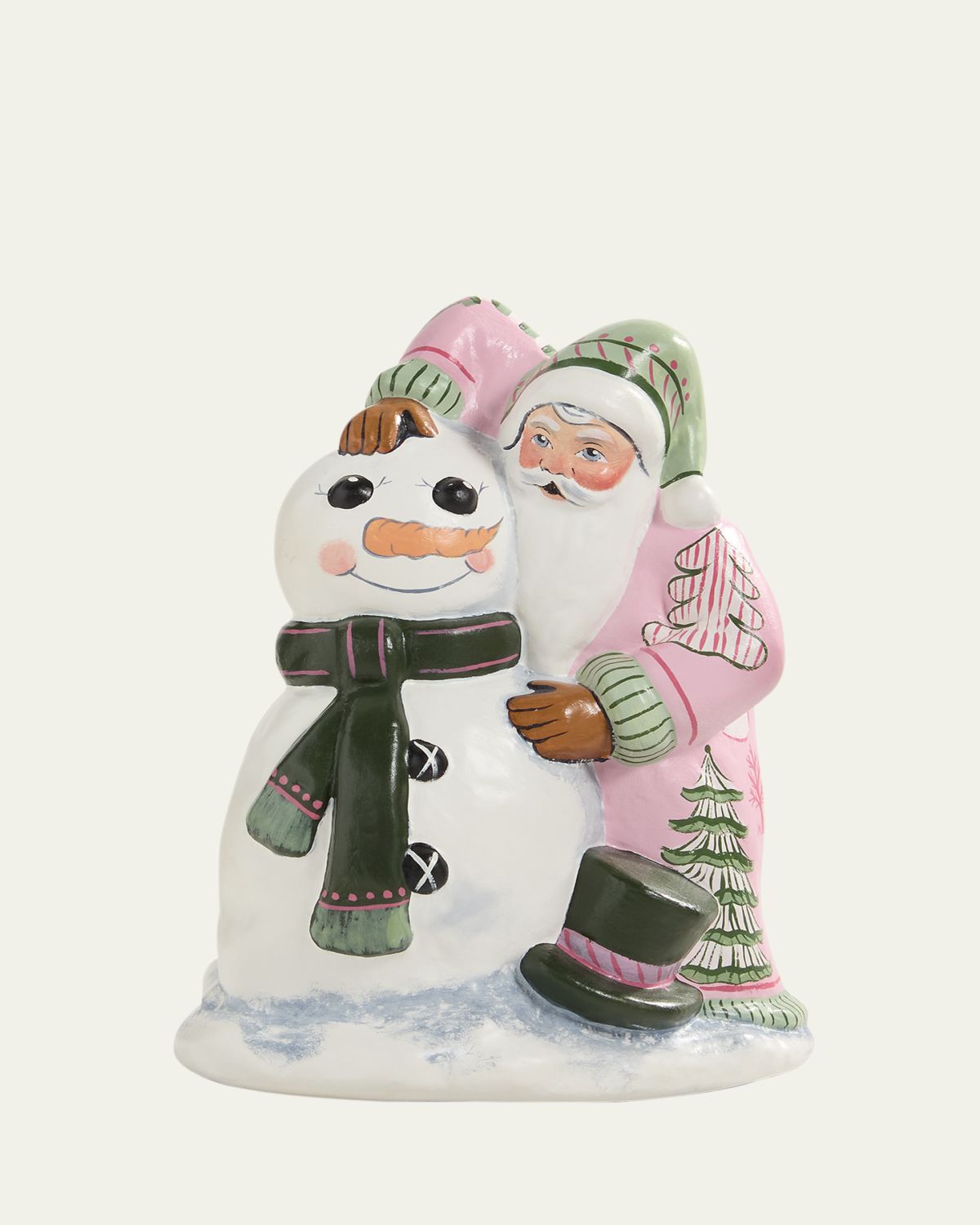 Vaillancourt Folk Art Santa Building Snowman
