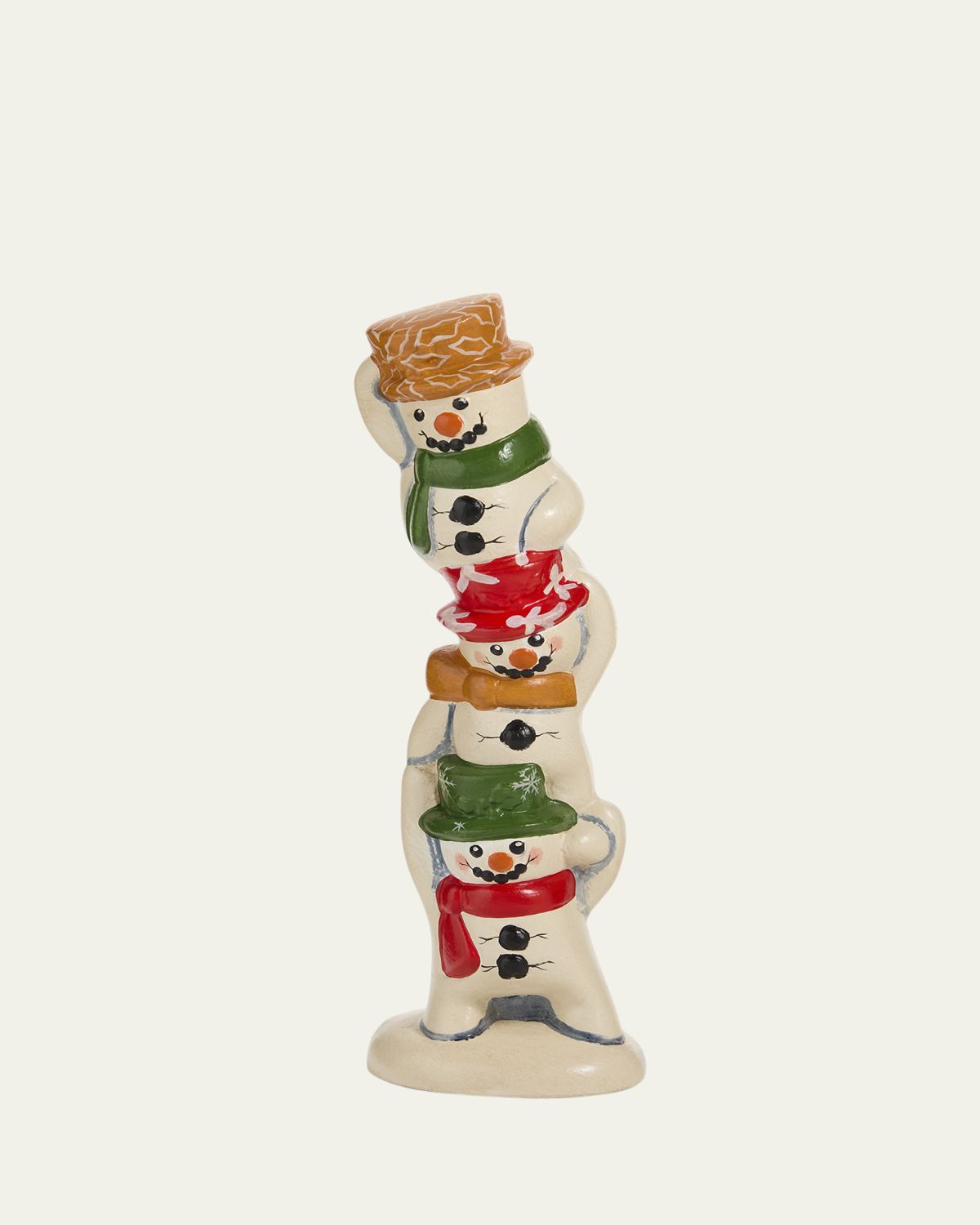 Vaillancourt Folk Art Stacked Snowmen with Festive Hats