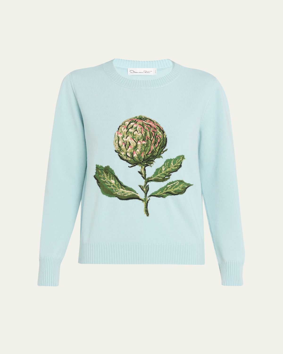 Oscar de la Renta Artichoke Jacquard Wool Cashmere Pullover
