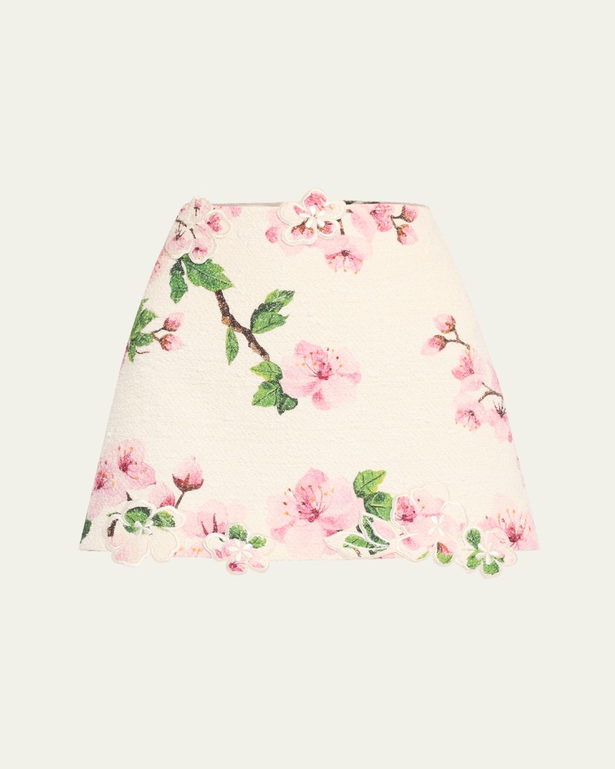 Oscar de la Renta Cherry Blossom Tweed Embroidered Mini Skirt