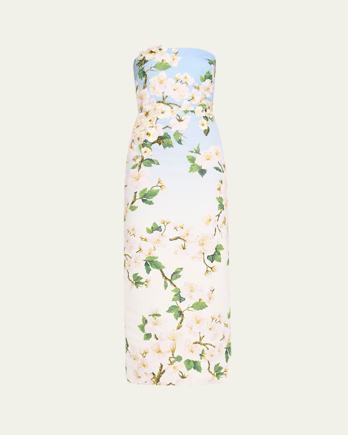 Oscar de la Renta Strapless Cherry Blossom Embroidered Gown