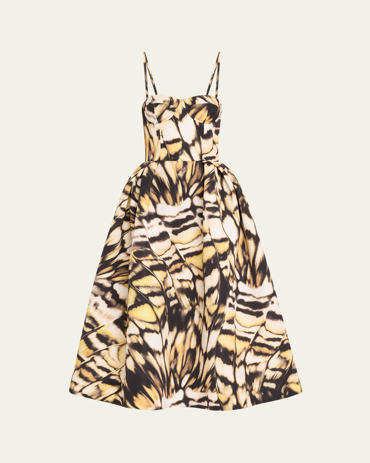 Oscar de la Renta Butterfly Faille Bustier Tea-Length Dress