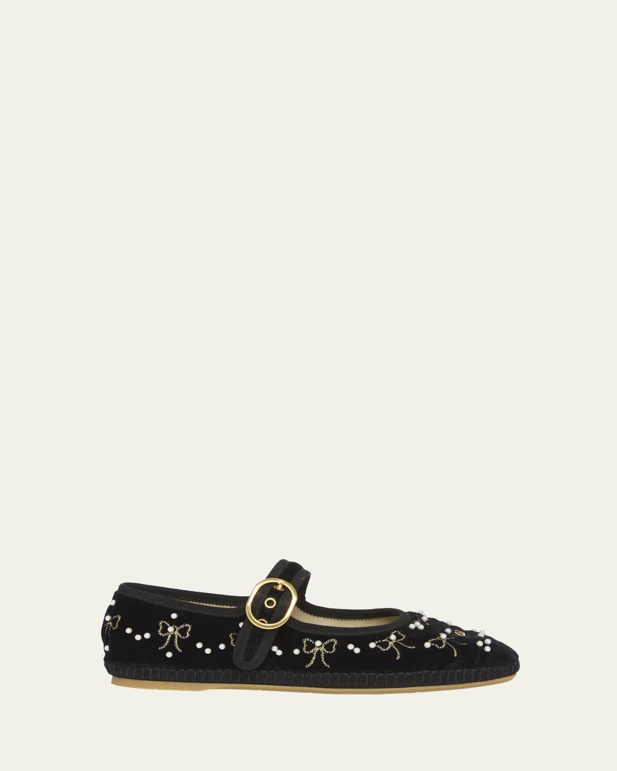 Valentino Garavani Endouce Bow Velvet Mary Jane Ballerina Flats