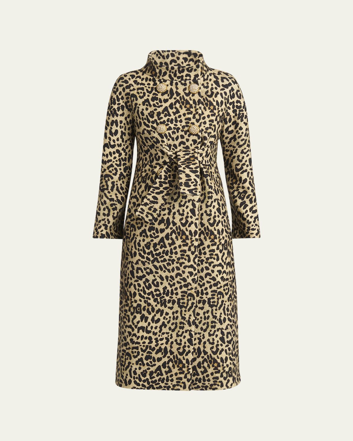 Valentino Garavani Leopard-Print Wool Double-Breasted Long Coat