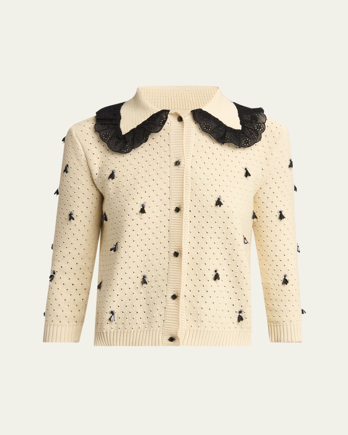 Valentino Garavani Pointelle Micro Tassel Ruffled Cardigan