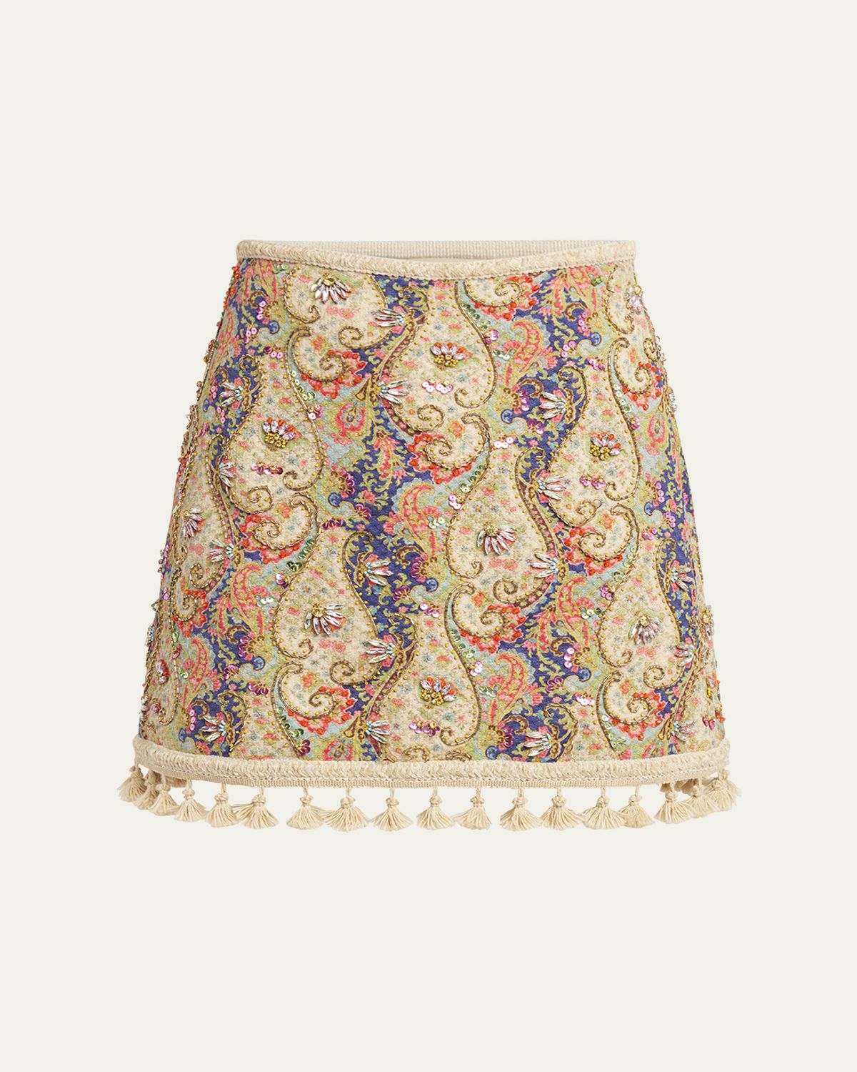 Valentino Garavani Embellished Tassel-Trim Piquet Mini Skirt
