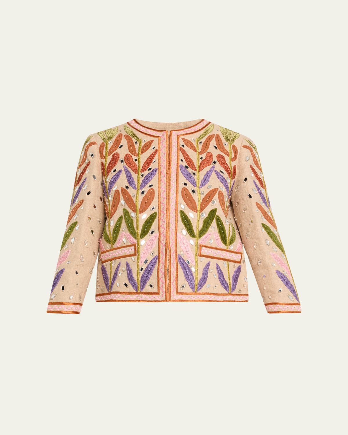 Valentino Garavani Beaded Leaf-Embroidered Linen Jacket