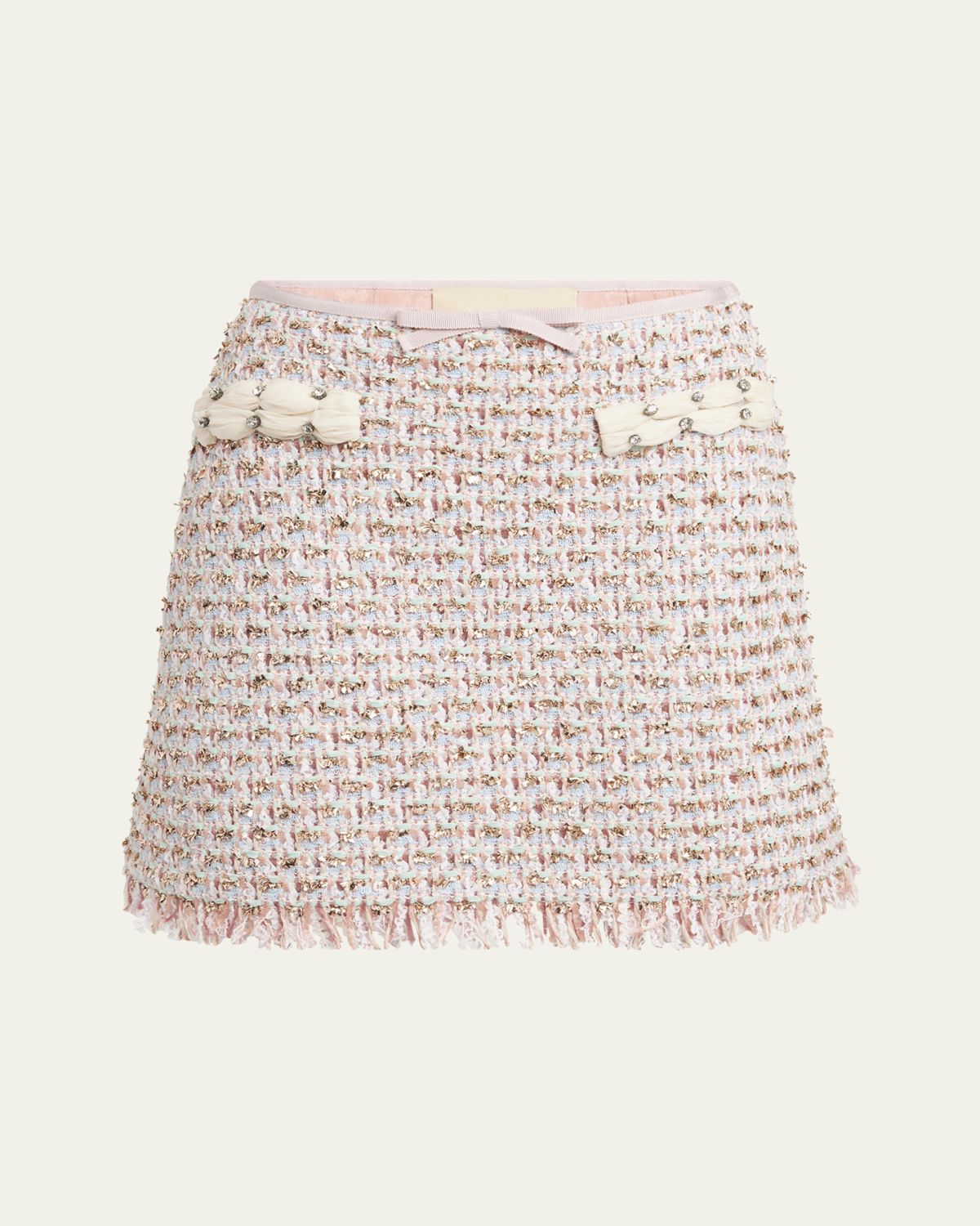 Valentino Garavani Fringed Ribbon-Trim Tweed Mini Skirt