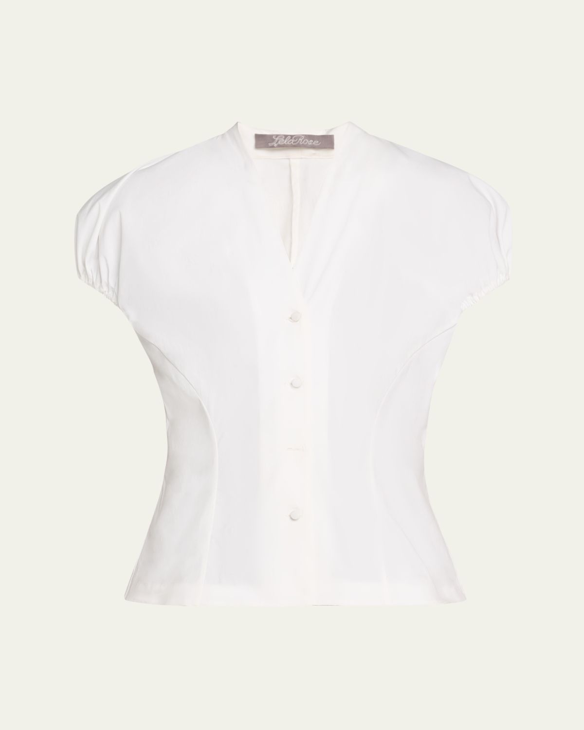 Lela Rose Button Front V-Neck Blouse
