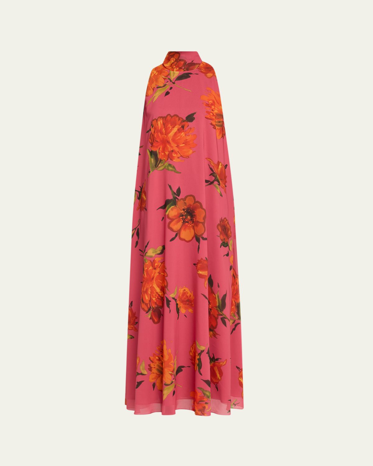 Lela Rose Floral Sleeveless Tie-Neck Maxi Dress