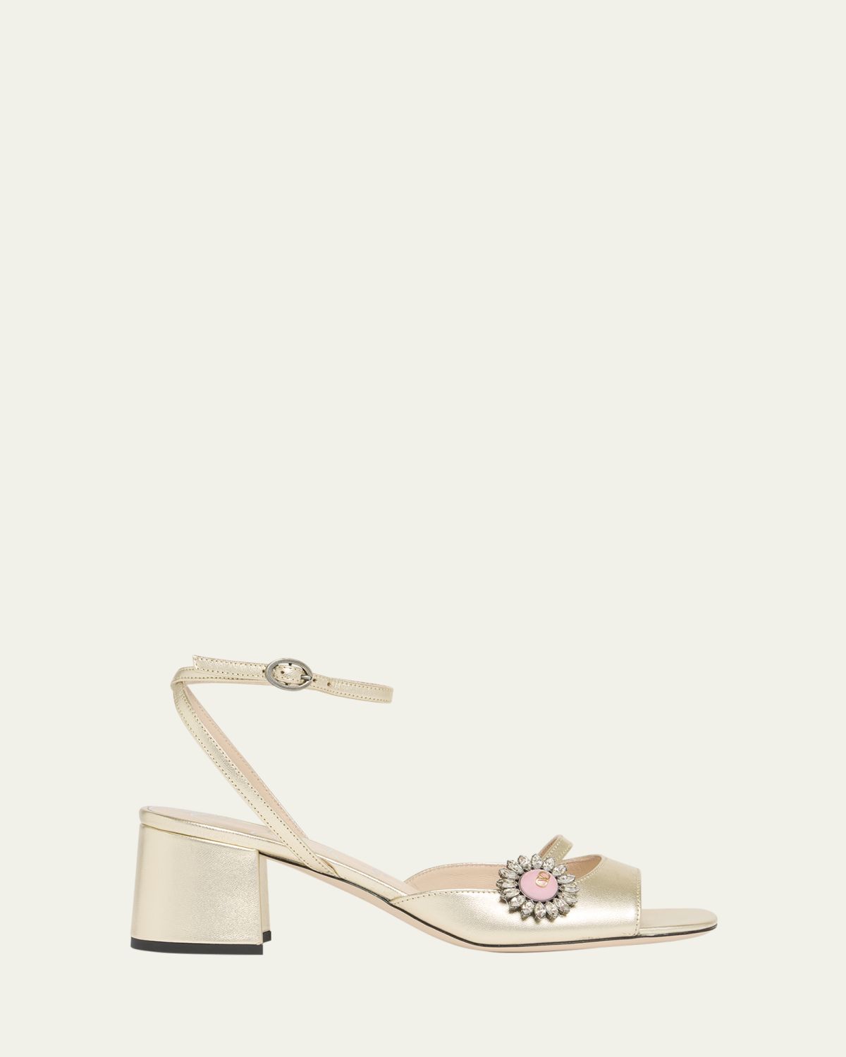 Valentino Garavani Daisy Jeweled Metallic Ankle-Strap Sandals